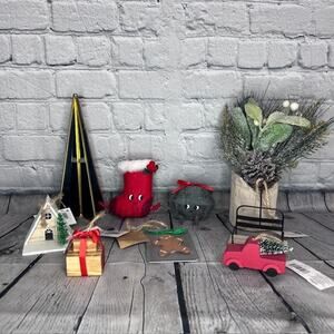 Winter Holiday Ornaments Plant Stocking Glass Tree Christmas Décor 7 Piece Lot